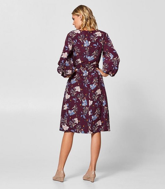 Preview 3/4 Balloon Sleeve Dress with Tie Up Belt - Floral 2 of 3