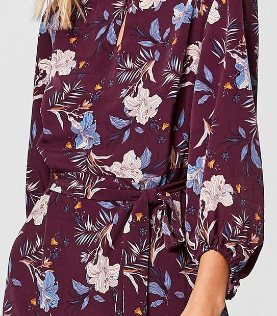 Preview 3/4 Balloon Sleeve Dress with Tie Up Belt - Floral 3 of 3
