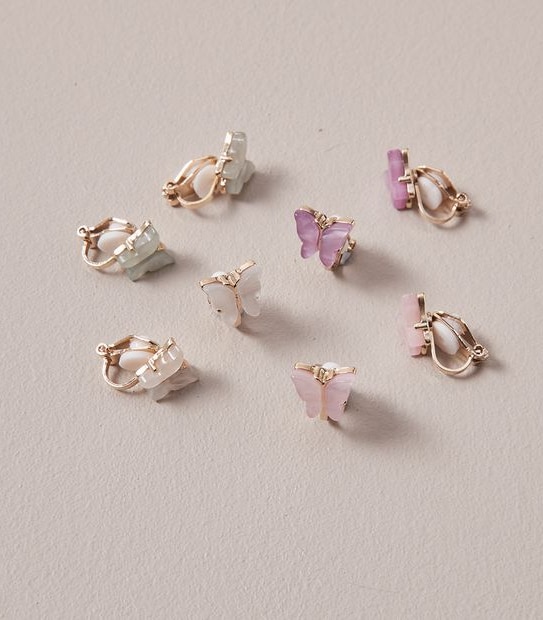 4 Pack Butterfly Clip On Earrings