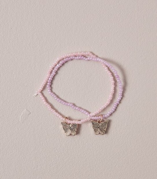 2 Pack Butterfly Pendant Beaded Bracelets