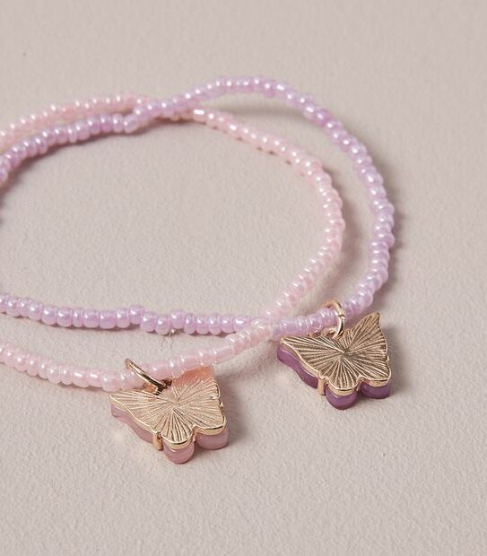 2 Pack Butterfly Pendant Beaded Bracelets