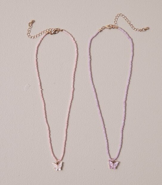 2 Pack Butterfly Pendant Beaded Necklaces