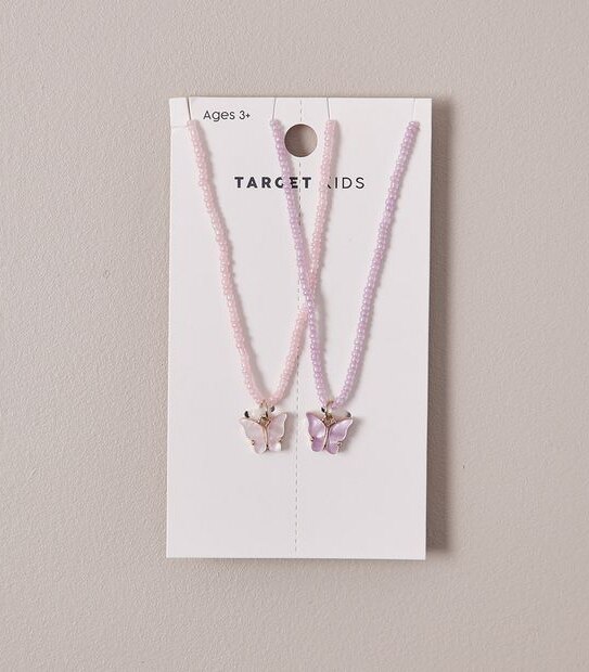 2 Pack Butterfly Pendant Beaded Necklaces
