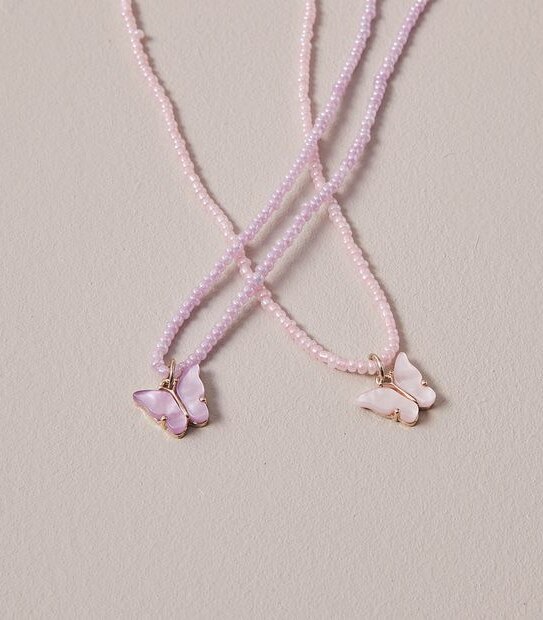 2 Pack Butterfly Pendant Beaded Necklaces