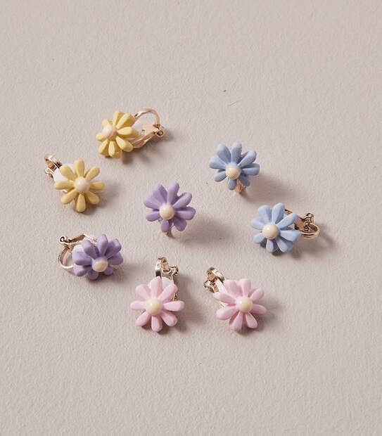4 Pack Flower Clip On Earrings