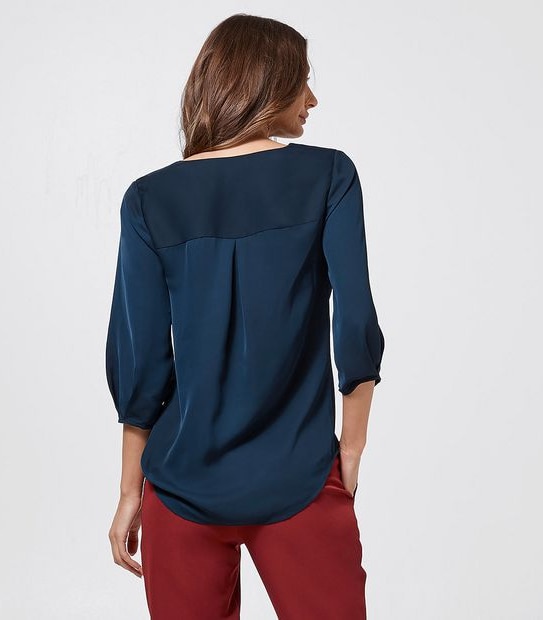 Preview Elbow Sleeve Woven Cowl Neck Top - Navy Blue