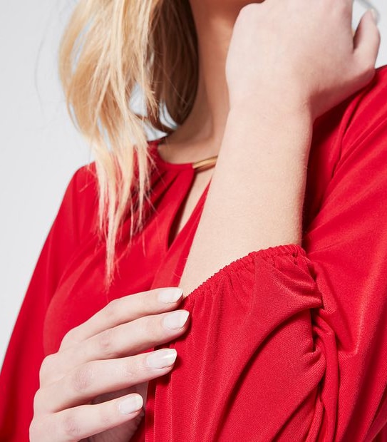 Preview 3/4 Sleeve Knit Shell Top with Trim - Siren Red