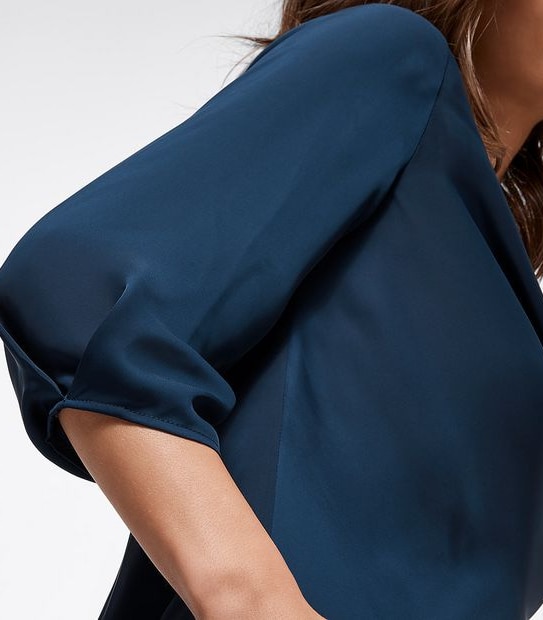Preview Elbow Sleeve Woven Cowl Neck Top - Navy Blue