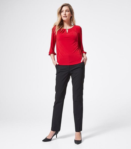 Preview 3/4 Sleeve Knit Shell Top with Trim - Siren Red