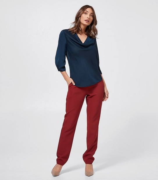Preview Elbow Sleeve Woven Cowl Neck Top - Navy Blue