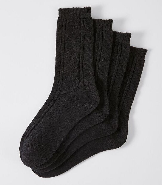 2 Pack Cable Knit Boot Crew Socks - Black