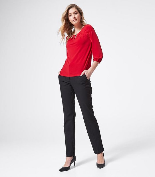 Preview 3/4 Sleeve Knit Shell Top with Trim - Siren Red