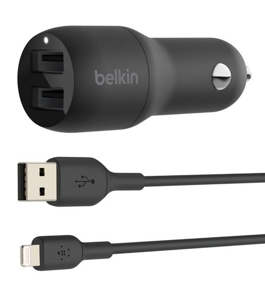Belkin Boost Charge&trade; Dual USB-A Car Charger 24W & USB-A to Lightning Cable