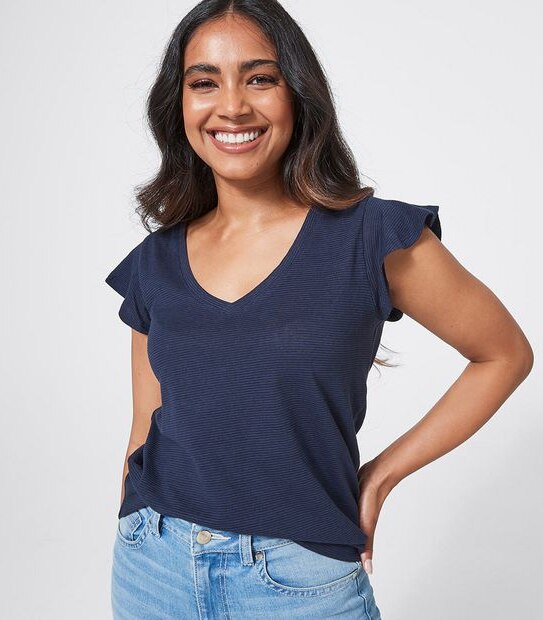 Dannii Minogue Petites Short Flutter Sleeve Linen Blend T-Shirt