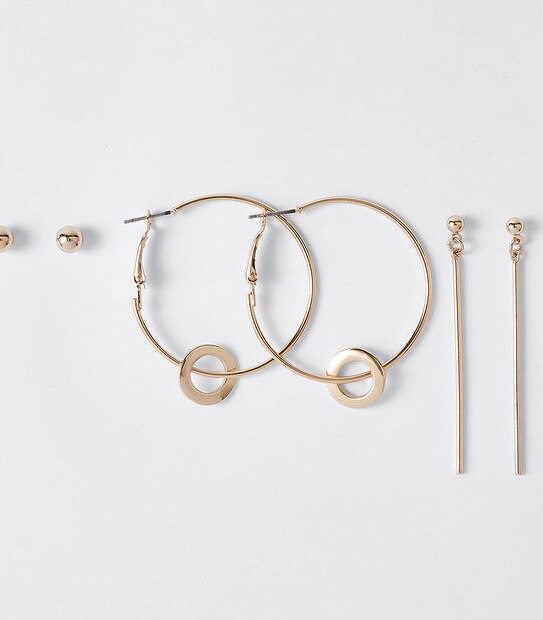 3 Pack Stud Hoop Drop Earring Set