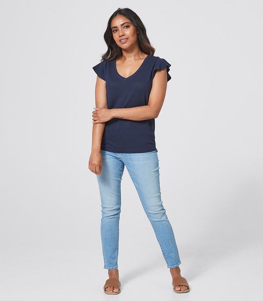 Dannii Minogue Petites Short Flutter Sleeve Linen Blend T-Shirt