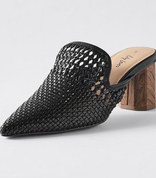 Lily Loves Delilah Woven Mule Heels - Black