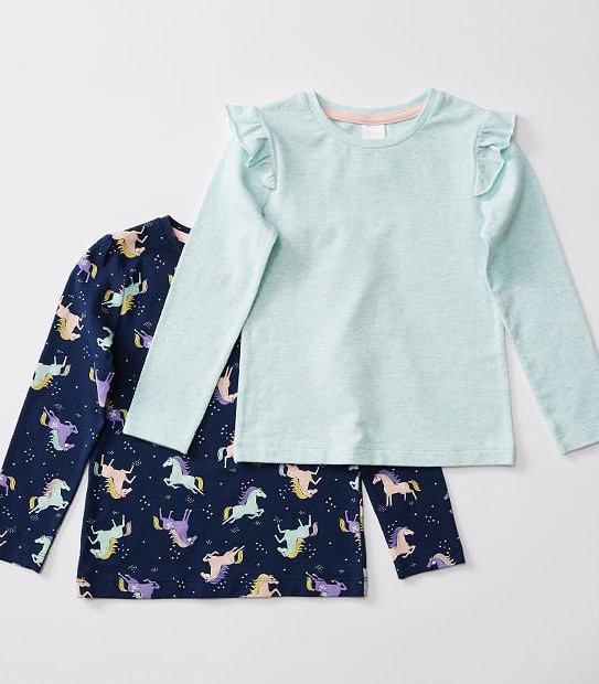 2 Pack Long Sleeve Plain & Print T-Shirt