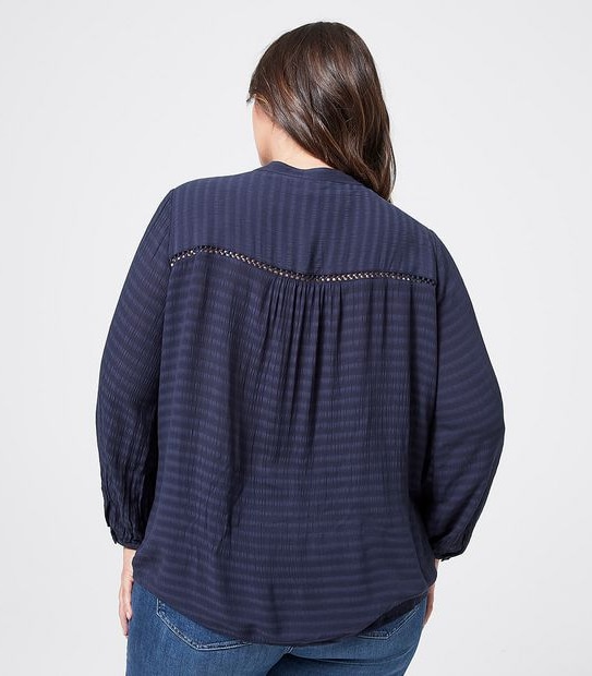 Belle Curve Pleated Peasant Top - Navy Blue