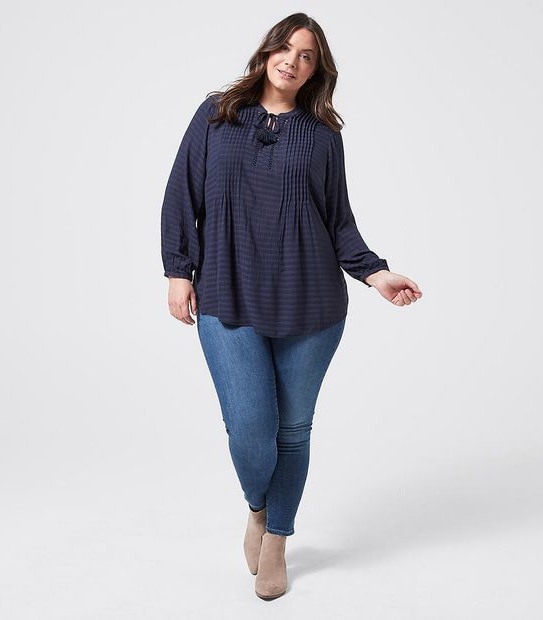 Belle Curve Pleated Peasant Top - Navy Blue