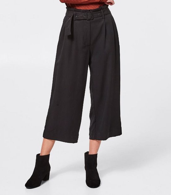Paperbag Waist Cropped Pants - Black