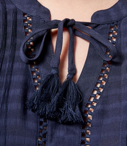 Belle Curve Pleated Peasant Top - Navy Blue