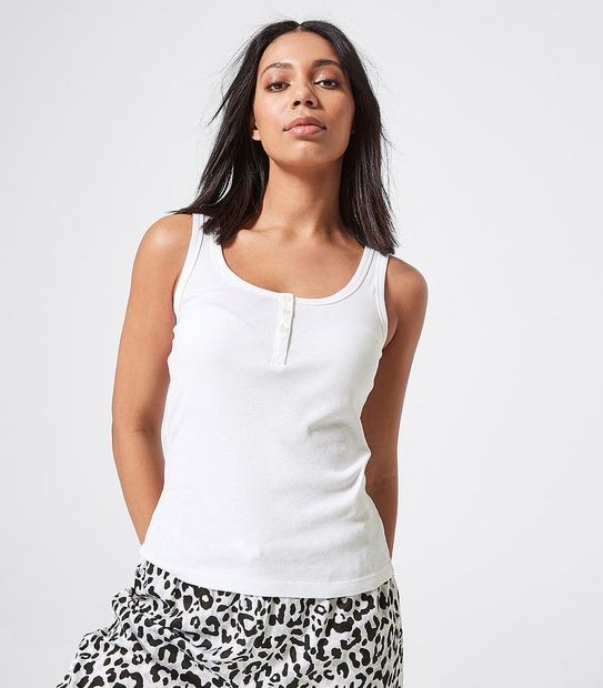 Lily Loves Ribbed Henley Sleep Tank Top - White