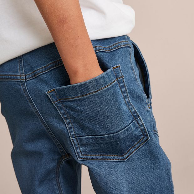 【WONDER WONDER】Color Matching L Wide Jogger Denim PT Wonder Denim Jogger Pants - Dark Wash Blue | Target Australia
