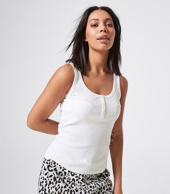 Lily Loves Ribbed Henley Sleep Tank Top - White