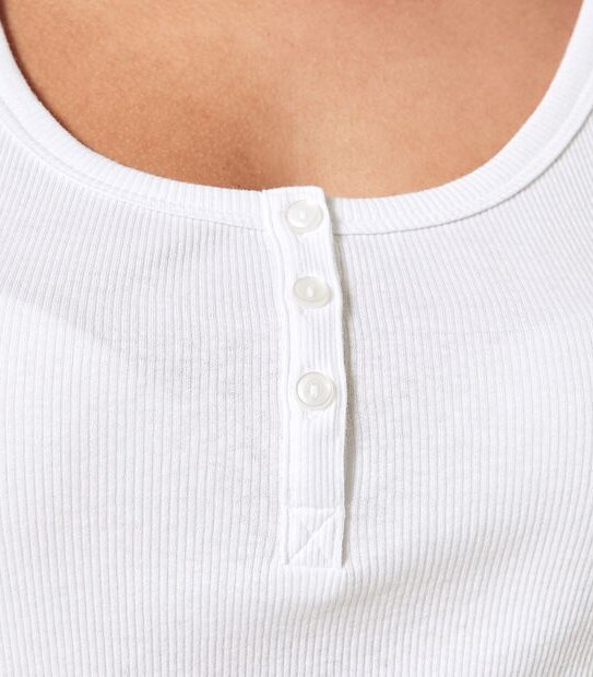 Lily Loves Ribbed Henley Sleep Tank Top - White