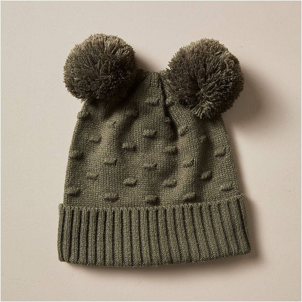 Kids Textured Beanie - Khaki Green 