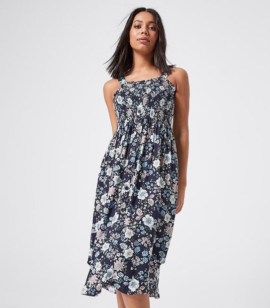 Lily Loves Sleeveless Shirred Midi Dress - Navy Blue Floral