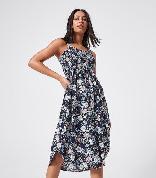 Lily Loves Sleeveless Shirred Midi Dress - Navy Blue Floral