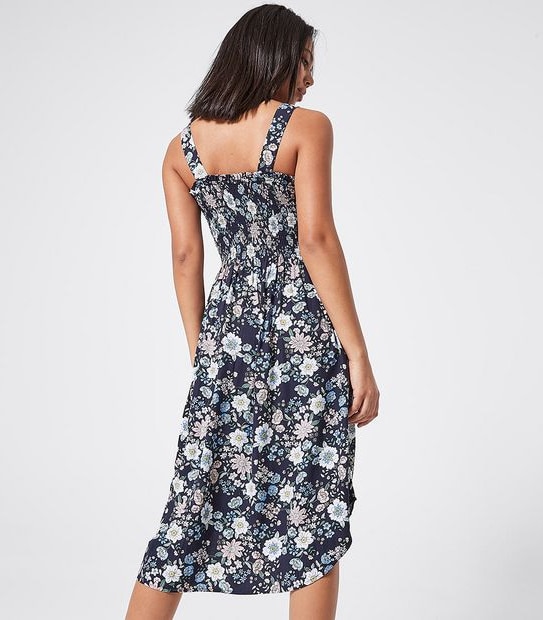 Lily Loves Sleeveless Shirred Midi Dress - Navy Blue Floral