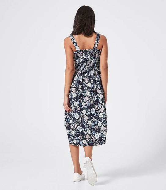 Lily Loves Sleeveless Shirred Midi Dress - Navy Blue Floral