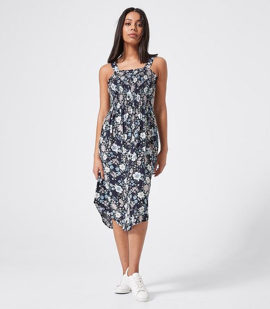 Lily Loves Sleeveless Shirred Midi Dress - Navy Blue Floral
