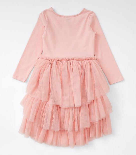 Layered Tulle Long Sleeve Dress - Pink
