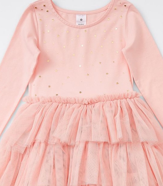 Layered Tulle Long Sleeve Dress - Pink