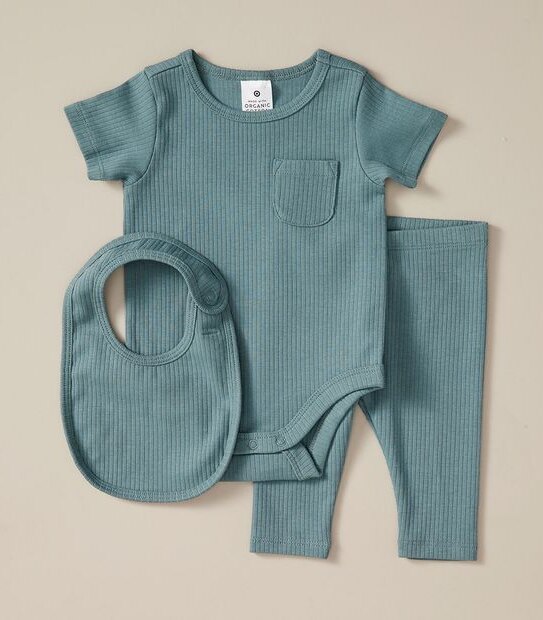 Baby Organic Cotton 3 Piece Rib Gift Set