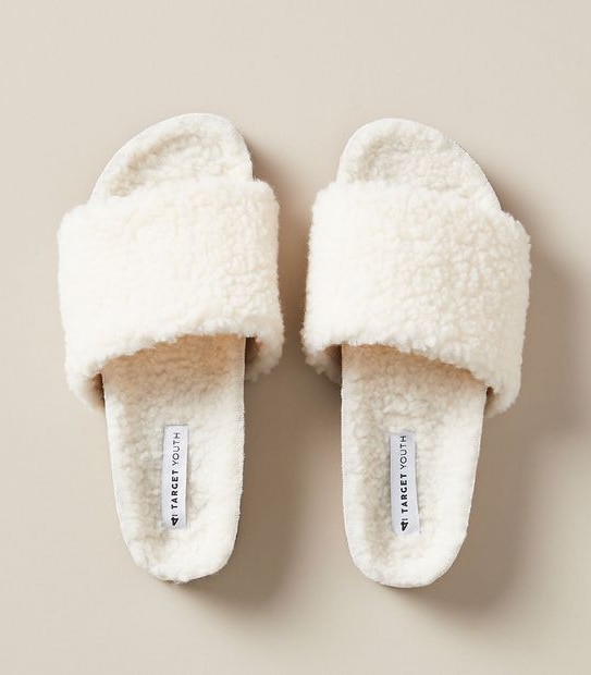 Kids Senior Teddy Fur Scuff Slipper Slides