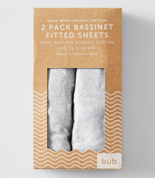 Baby Organic Cotton 2 Pack Bassinet Fitted Sheets - Acorn