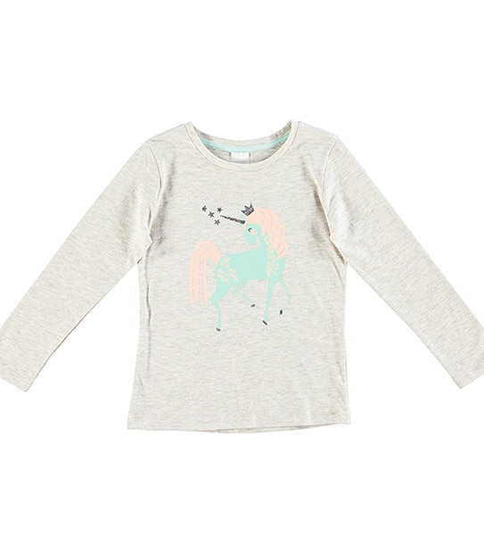 Long Sleeve Glitter Unicorn Print T-Shirt