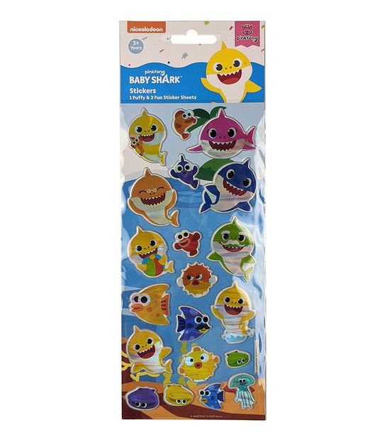 3 Pack Baby Shark Puffy Stickers