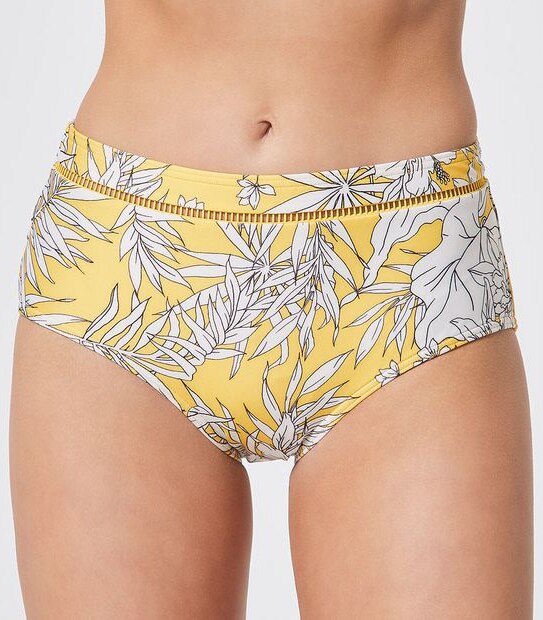High Waisted Bikini Swim Briefs - Yellow Tropical