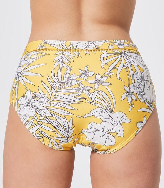 High Waisted Bikini Swim Briefs - Yellow Tropical