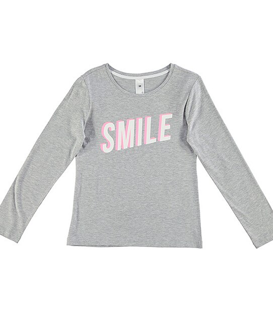 Long Sleeve Smile Text Print Top