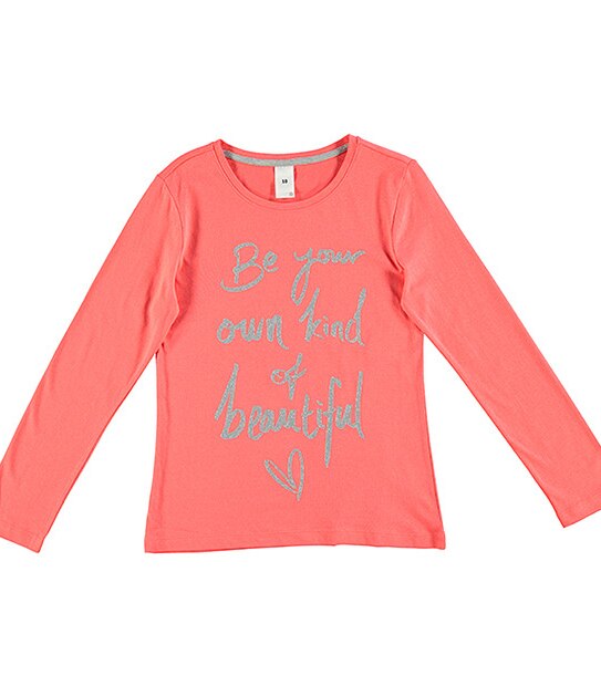 Long Sleeve Glitter Text Print Top