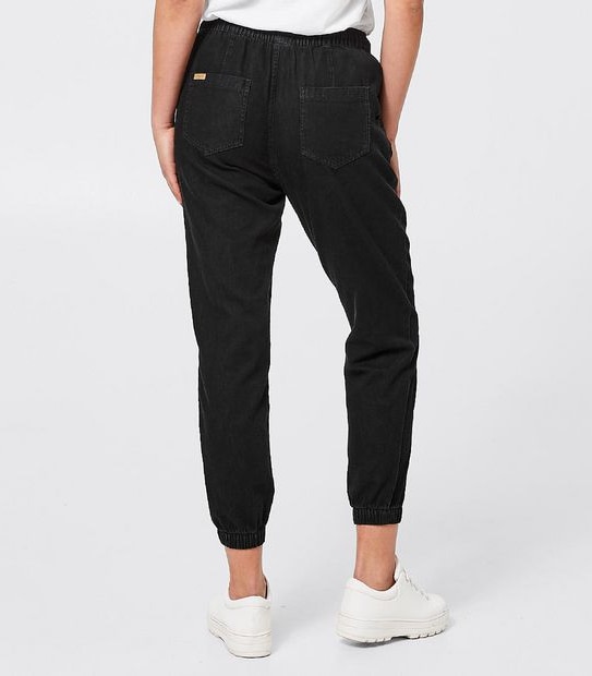 Piping Hot Tapered Denim Jogger Pants - Black