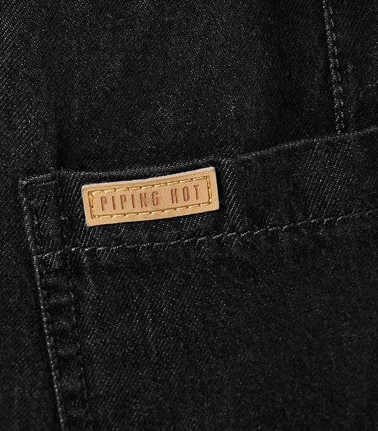 Piping Hot Tapered Denim Jogger Pants - Black