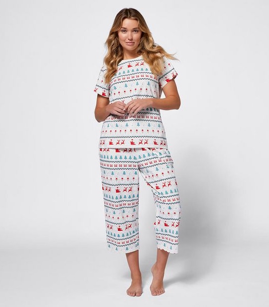 Christmas Womens Fairisle T-Shirt and 3/4 Pants Sleep Set